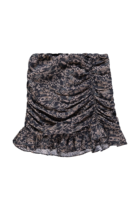 GWYN ANIMAL RUFFLE MINI GATHERING SKIRT MEDIUM BROWN 1