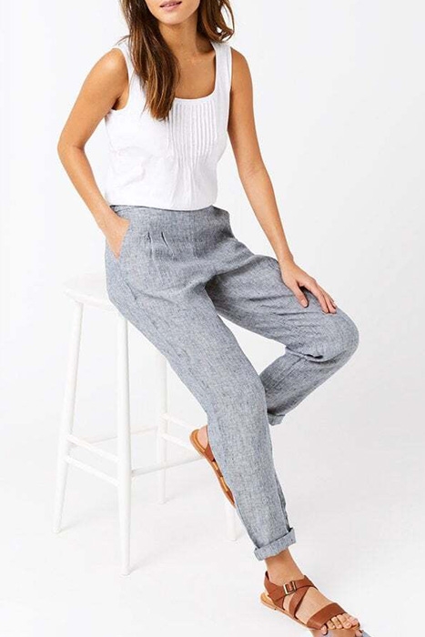 MAISON LINEN TROUSER PEBBLE GREY PLAIN 5