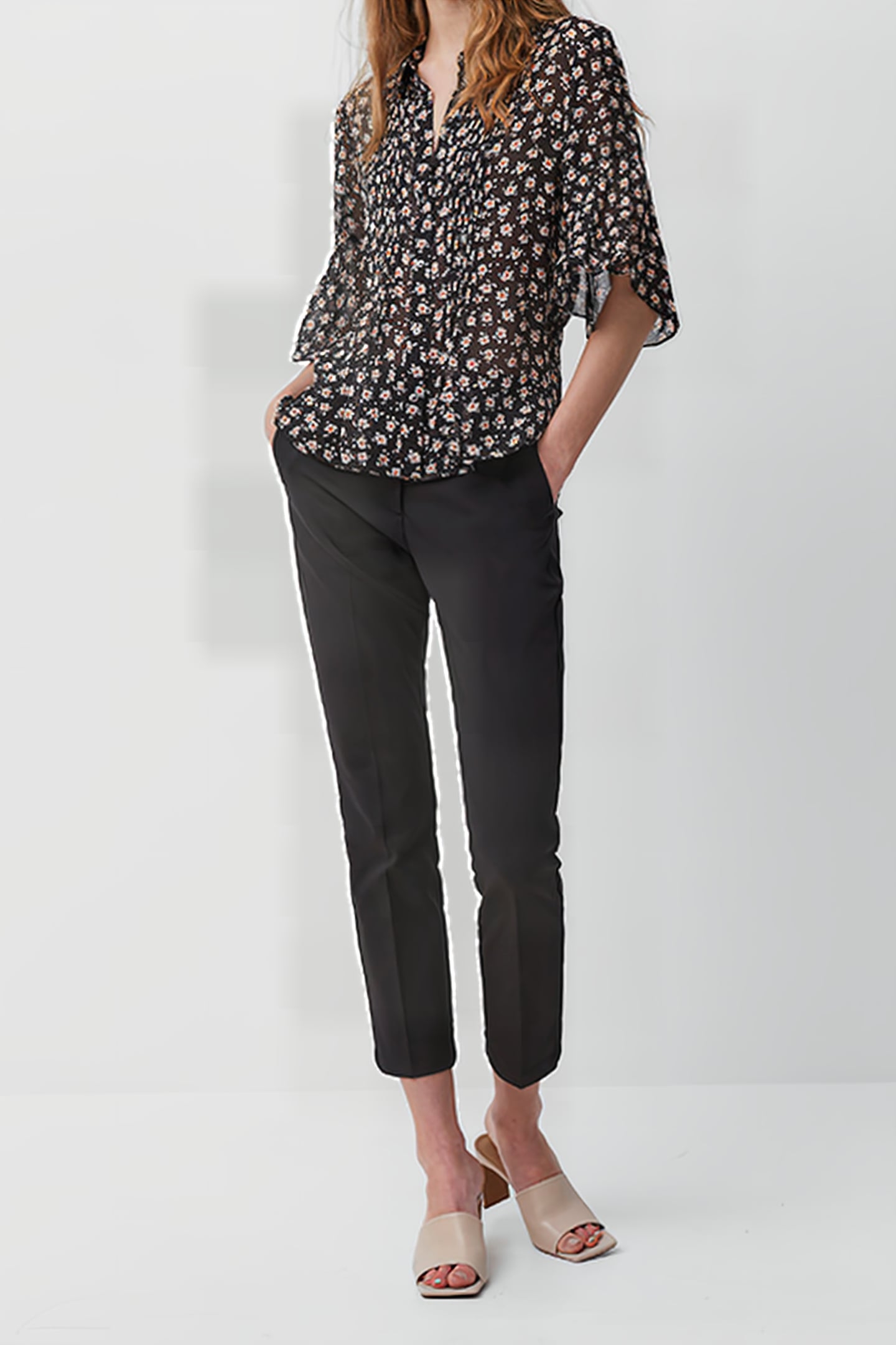 ESO AURA DITSY PINTUCK SHIRT BLACK MULTI 2