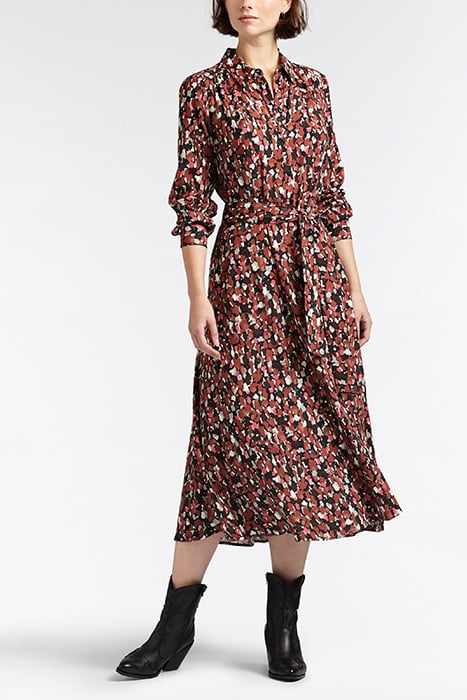 DRESS WOVEN LONG ON INDIAN SUMMER ON FULL CREPE COGNAC 1