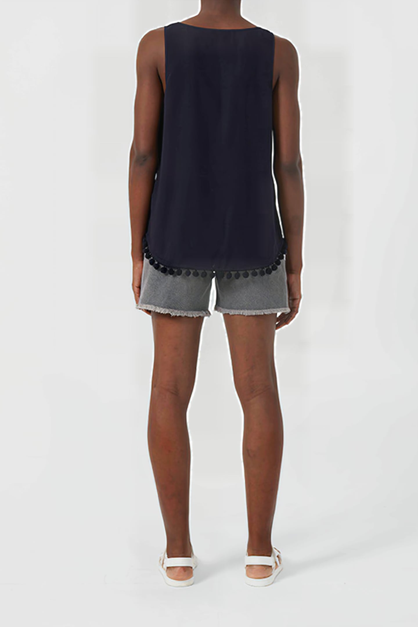 ESO CREPE LIGHT POM POM VEST TOP UTILITY BLUE 2