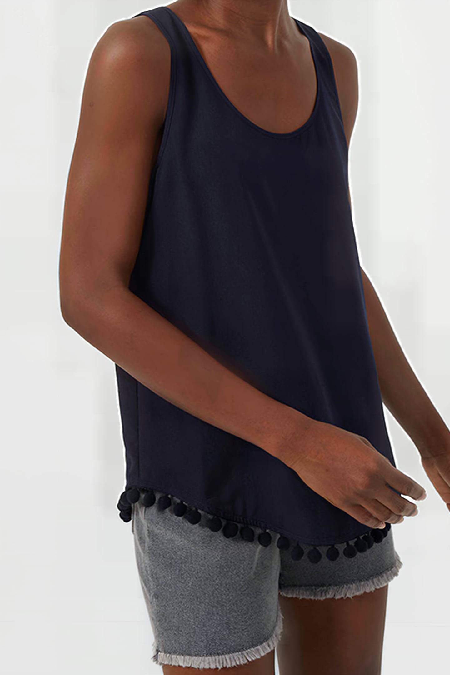 ESO CREPE LIGHT POM POM VEST TOP UTILITY BLUE 1