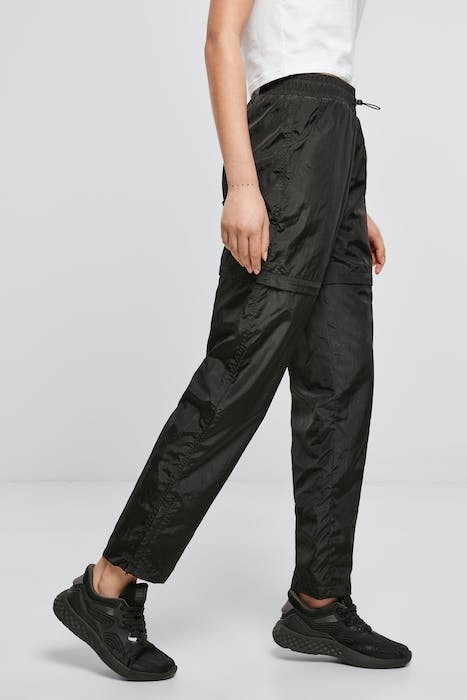 LADIES SHINY CRINKLE NYLON ZIP PANTS BLACK 4