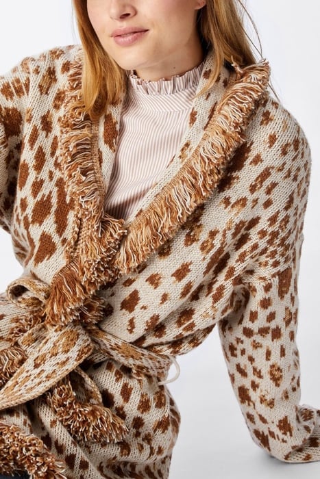 CARDIGAN BELTED WITH FRINGES BEIGE 4