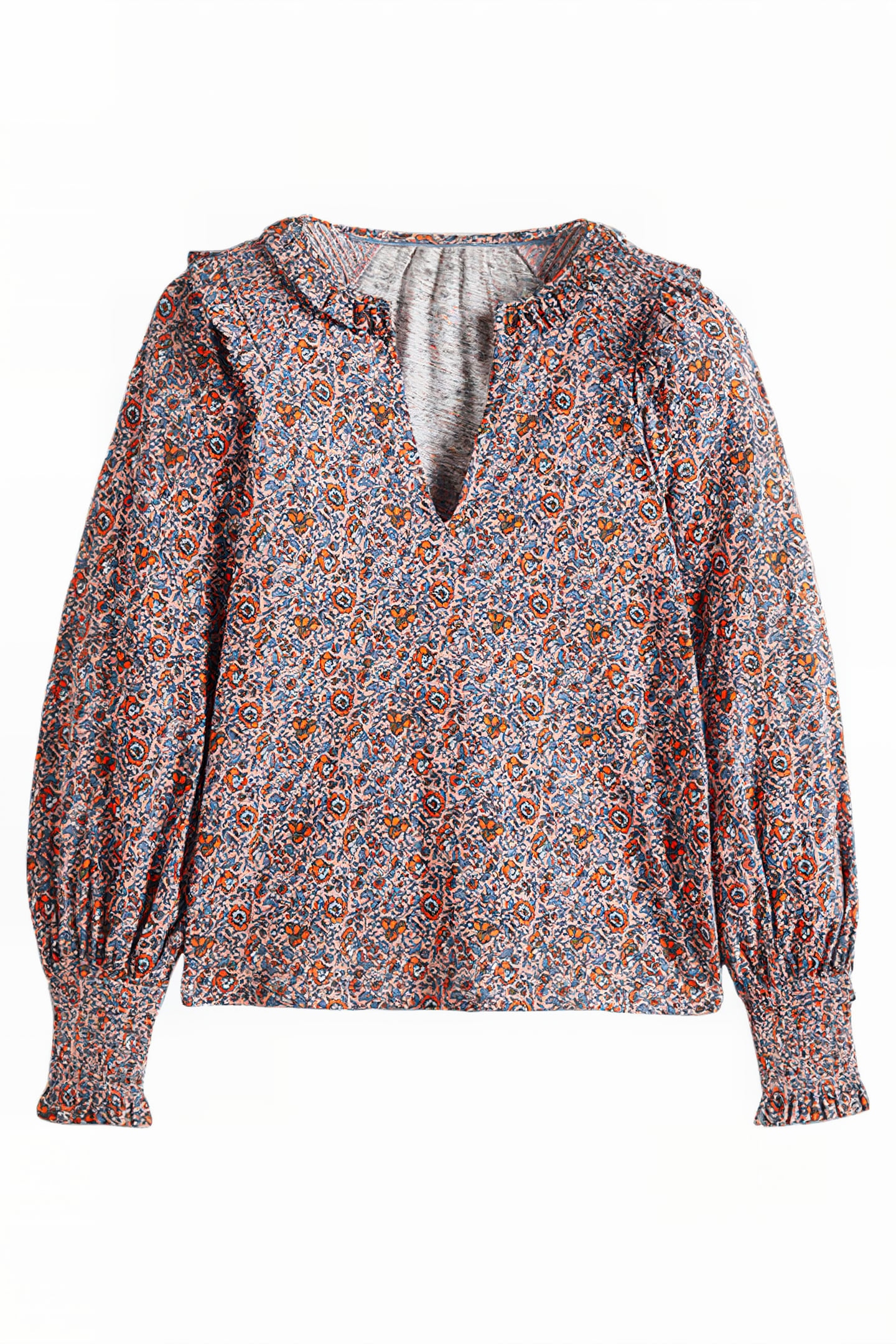 NOTCH NECK SMOCKED FRILL TOP PNK 5