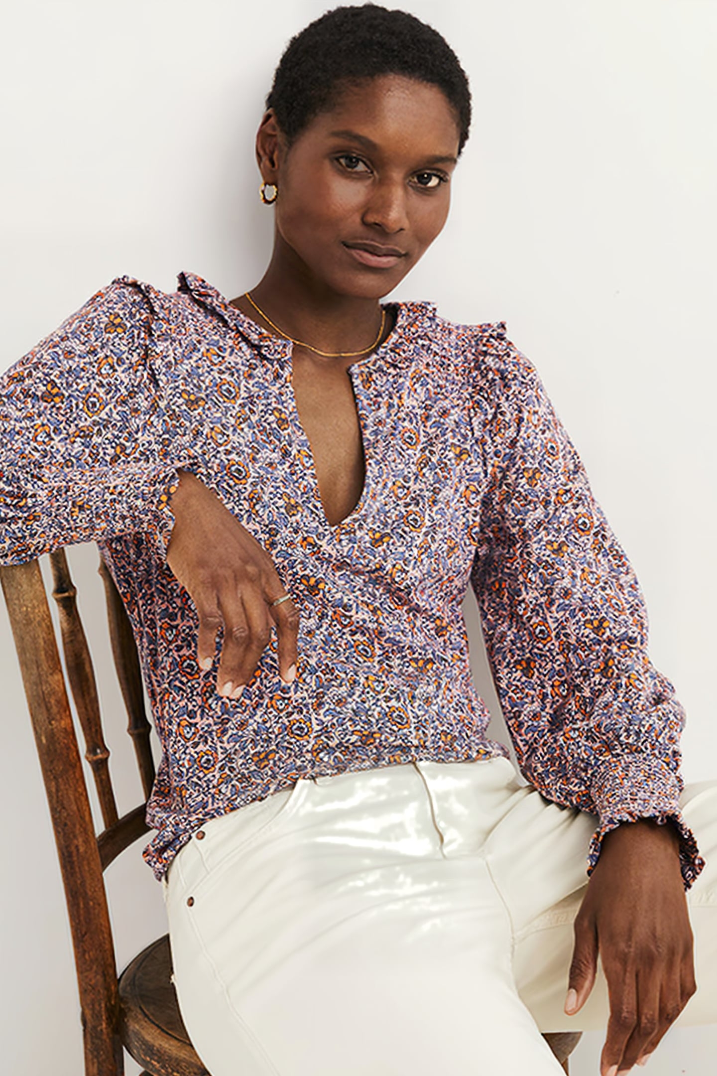 NOTCH NECK SMOCKED FRILL TOP PNK 3