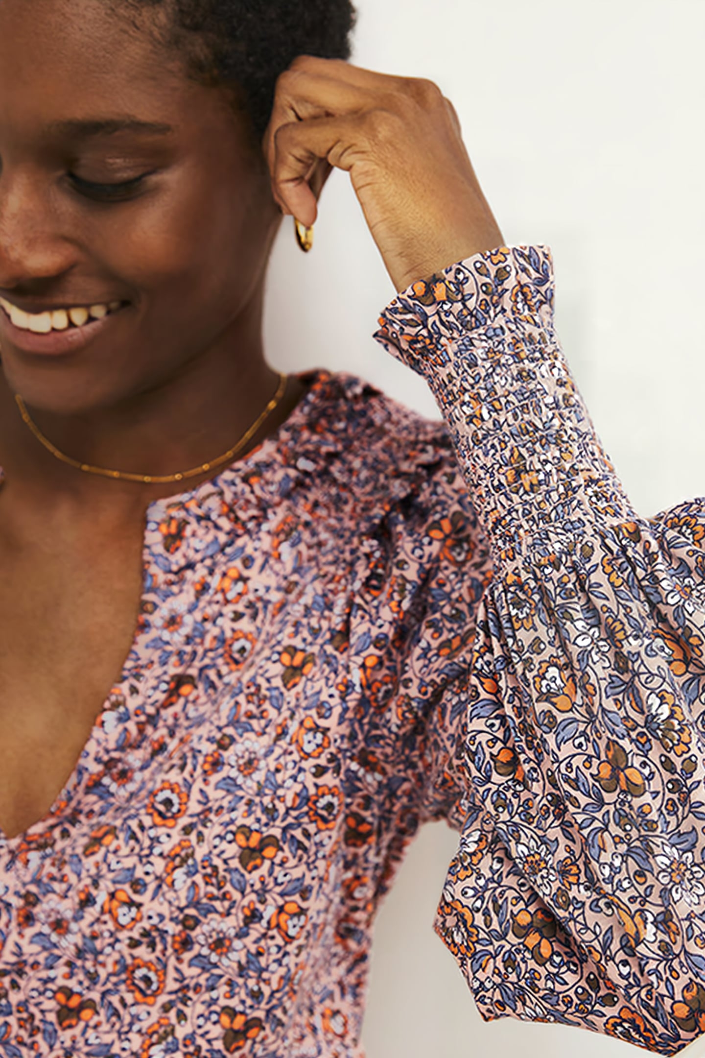 NOTCH NECK SMOCKED FRILL TOP PNK 4