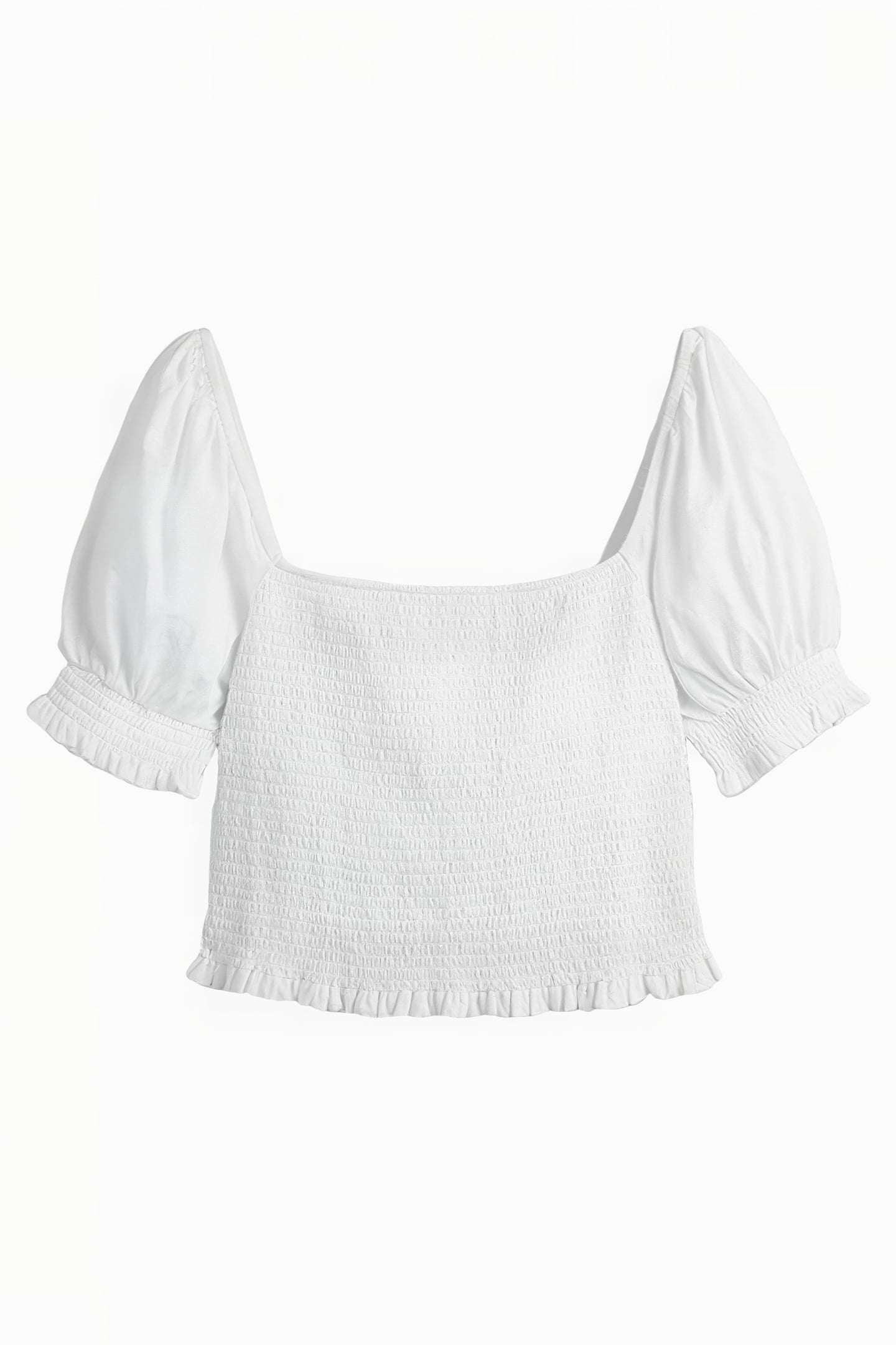 SQUARE NECK SMOCKED JERSEY TOP WHT 3