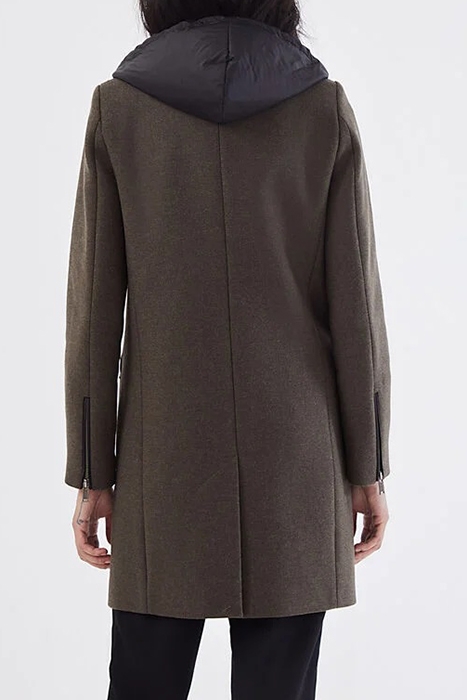 KHAKI WOOL-RICH MID-LENGTH COAT + DETACHABLE HOOD 2