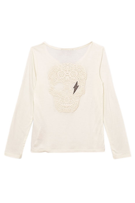 GIRLS’ OFF-WHITE BUTTON-NECK T-SHIRT WITH SKULL ON BACK OFF- 2