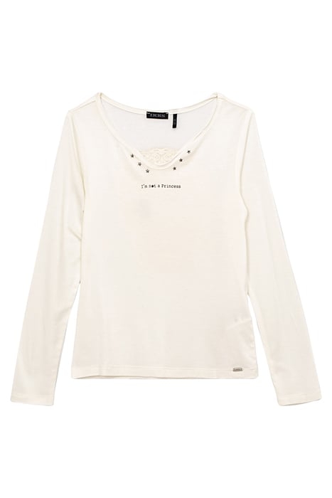 GIRLS’ OFF-WHITE BUTTON-NECK T-SHIRT WITH SKULL ON BACK OFF- 1