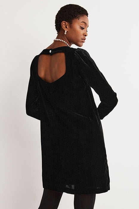 BACK DETAIL VELVET MINI DRESS BLK 2