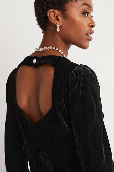 BACK DETAIL VELVET MINI DRESS BLK 5