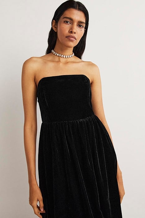STRAPLESS VELVET MIDI DRESS BLK 3
