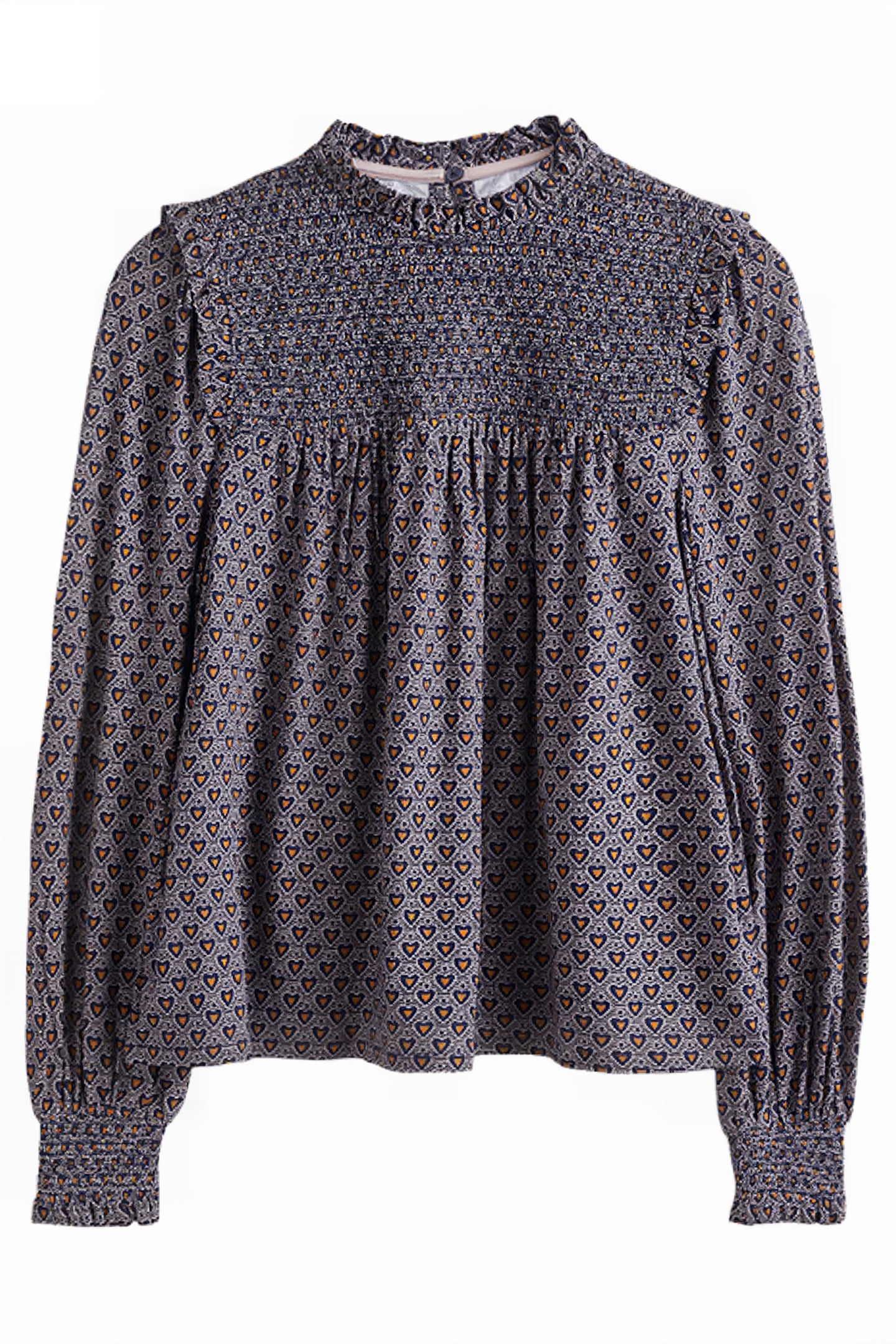 SMOCKED YOKE PRINTED TOP NVY 4