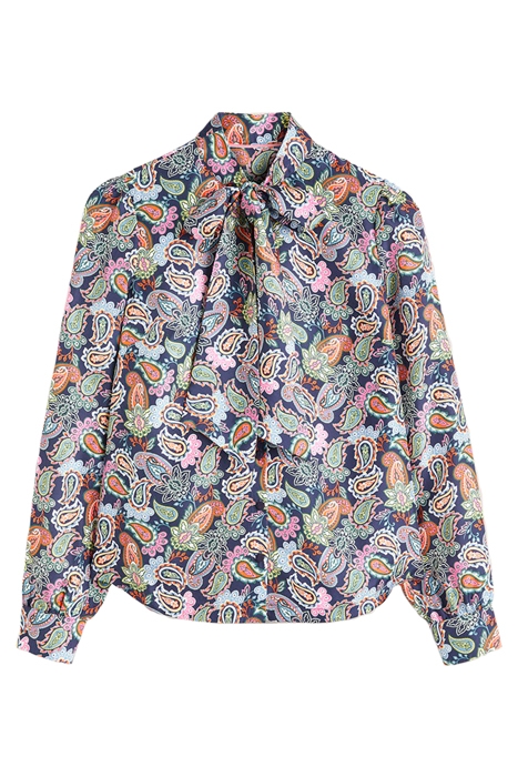 SILK TIE NECK BLOUSE NVY 5