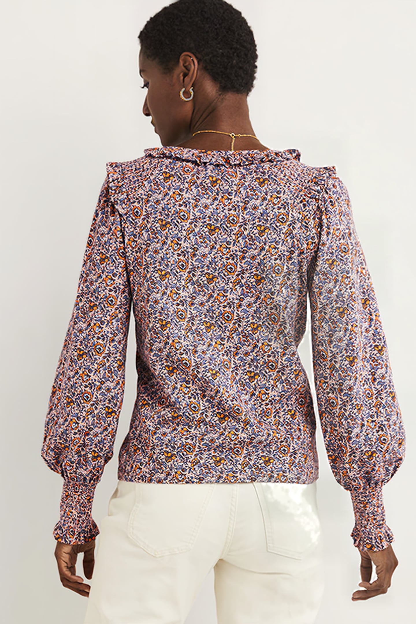 NOTCH NECK SMOCKED FRILL TOP PNK 2