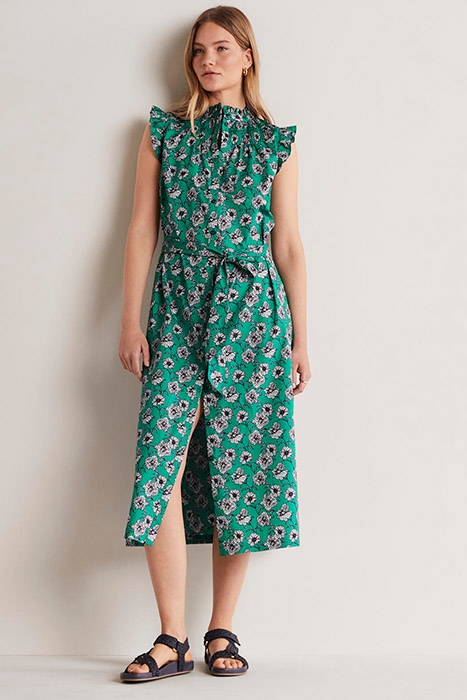 JANE SMOCKED MIDI SHIRT DRESS BLU 1