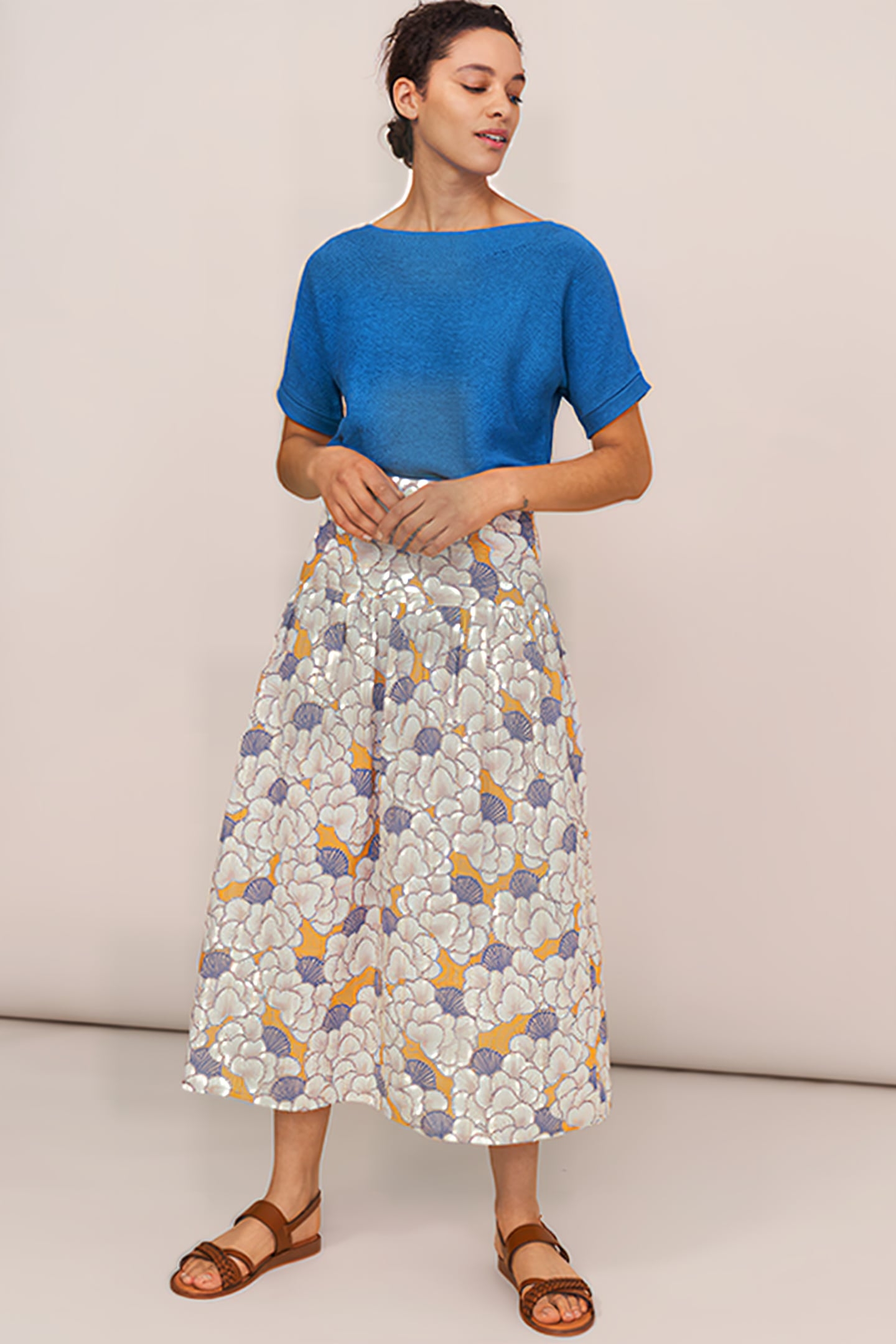 AVA COTTON MIDI SKIRT YELLOW MULTI 2