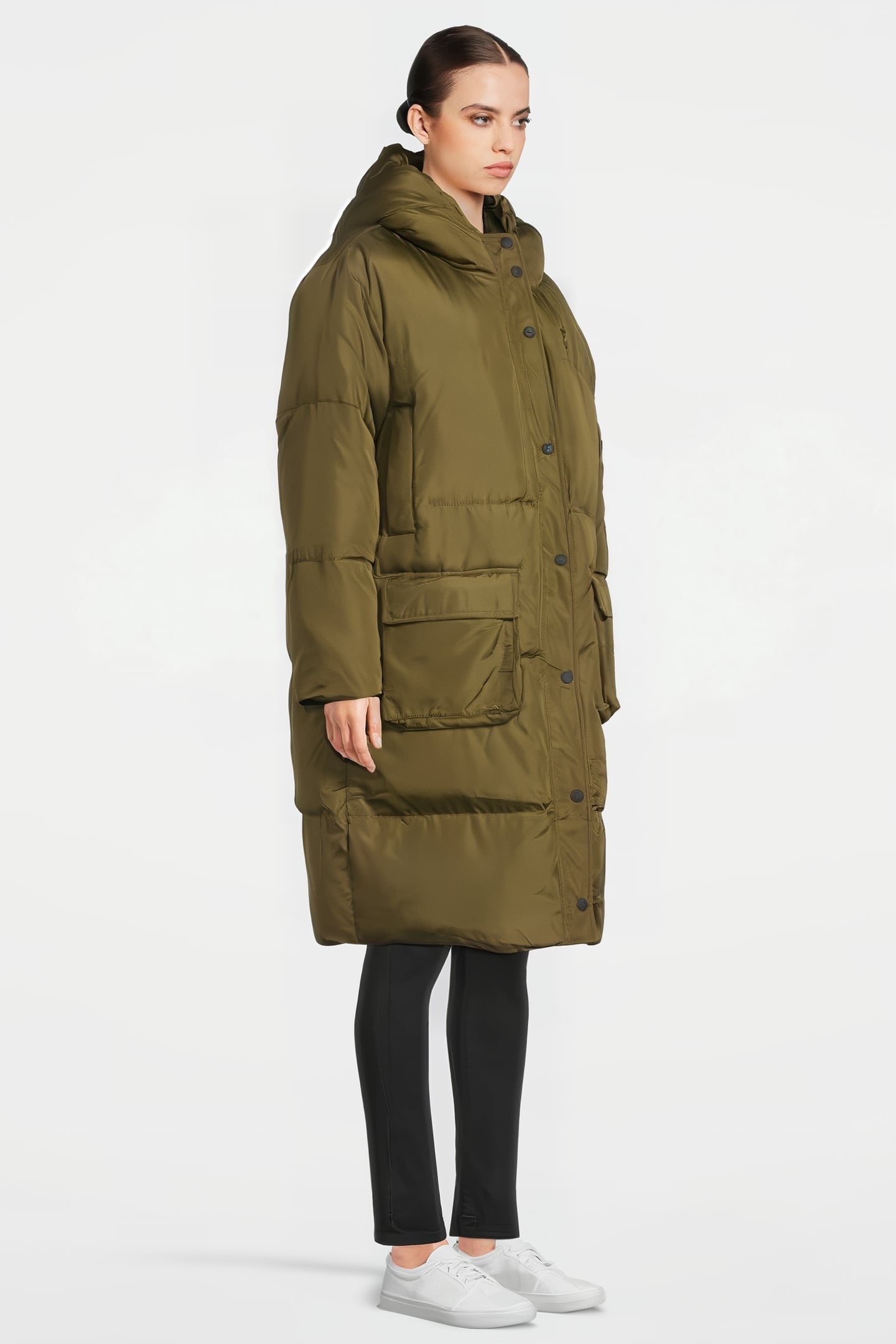 LONGLINE HOODED PUFFER JACKET W799 DEEP OLIVE 2