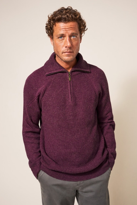 MEAD ZIP NECK RIB JUMPER MID PLUM 2