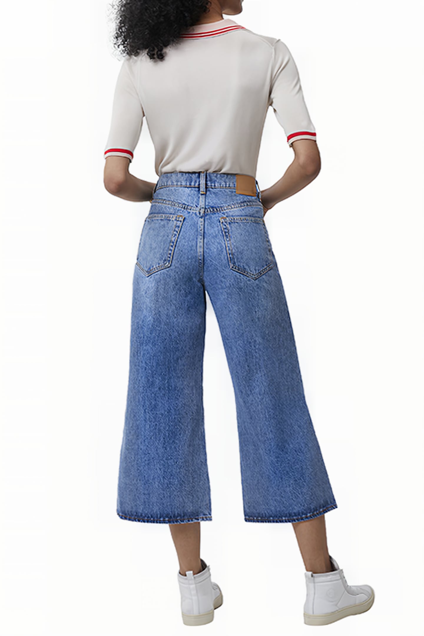 PIPPER DENIM CROPPED WIDE JEAN TROUSERS MID BLUE 3