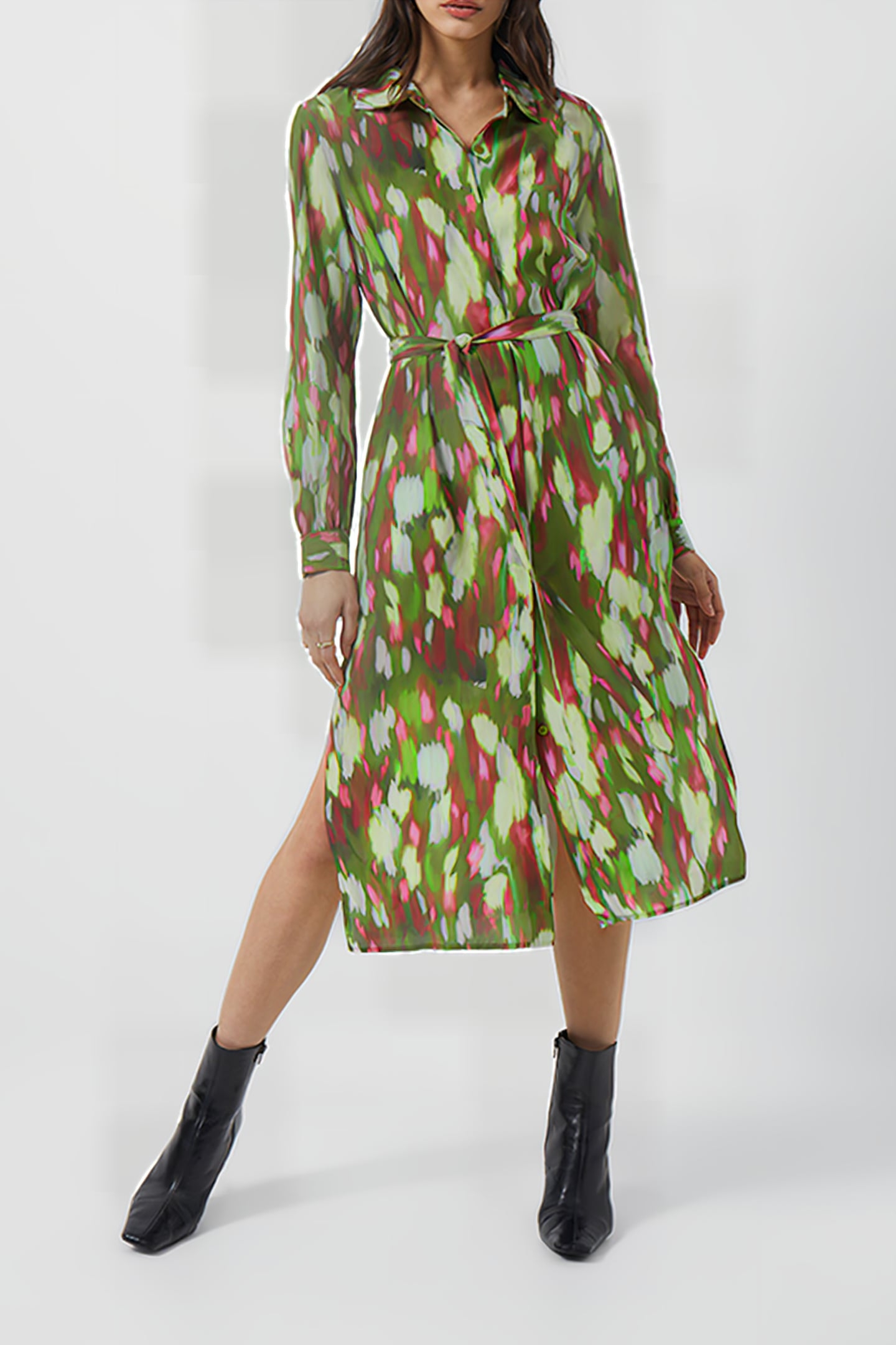 INNES DELPHINE SHIRT DRESS ALGAE GREEN MULTI 2