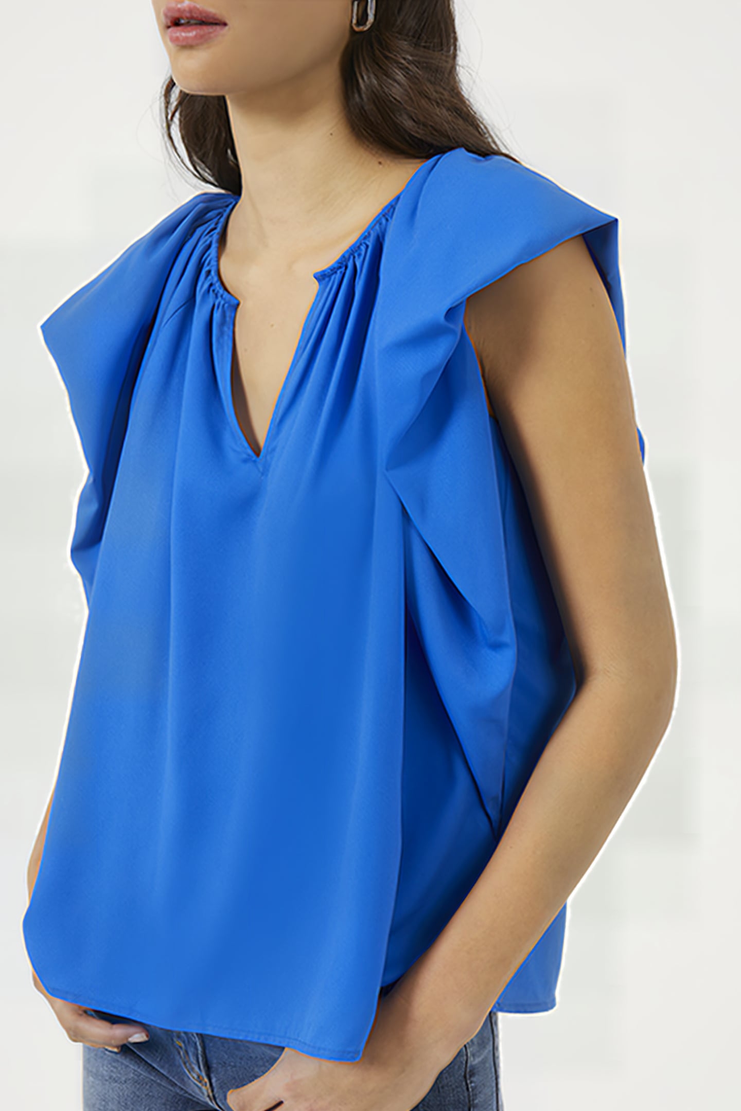 CREPE LIGHT V NECK BLOUSE NEBULAS BLUE 6