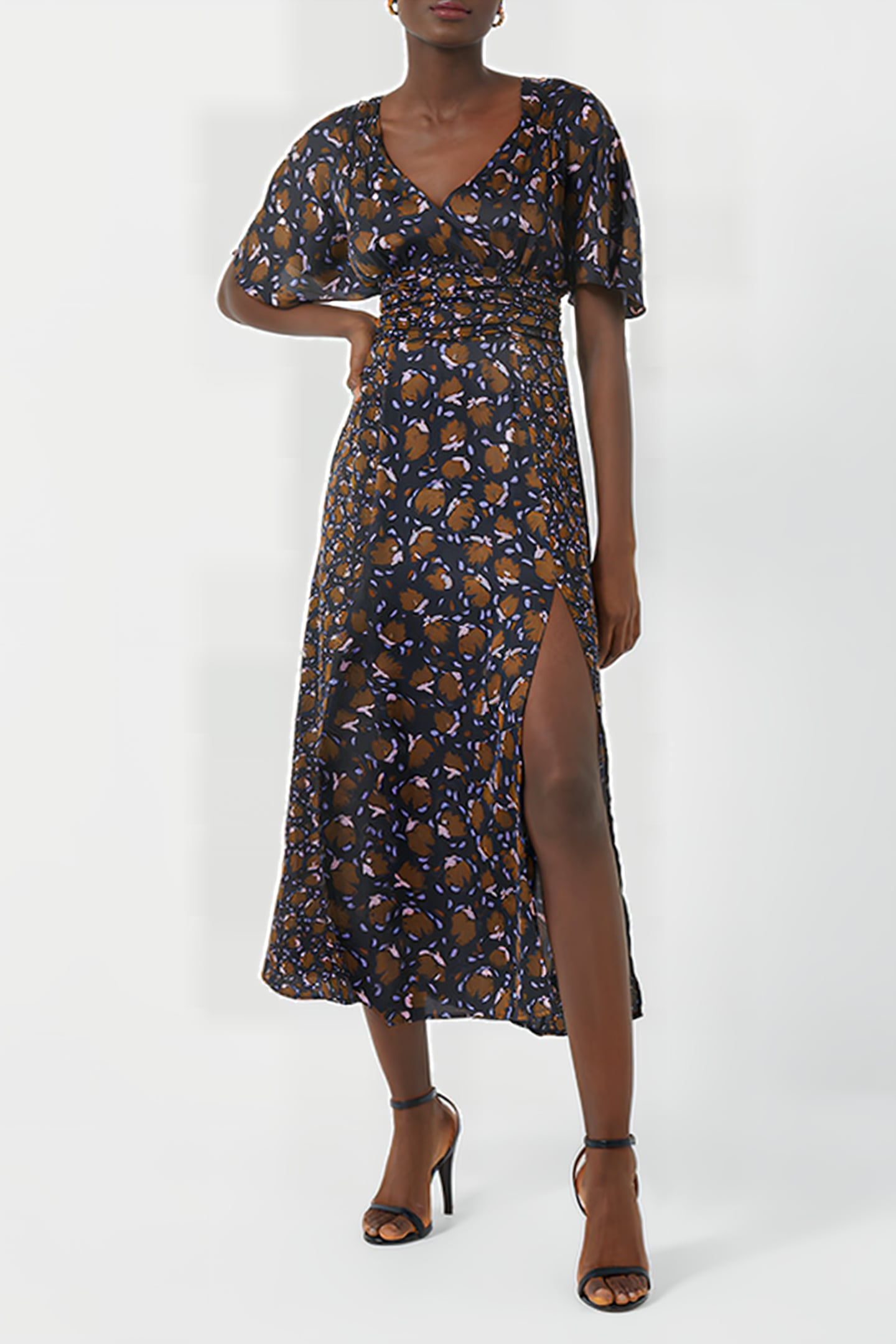 INGRID INU SAT DRAPE MIDI DRES BLACK MULTI 1