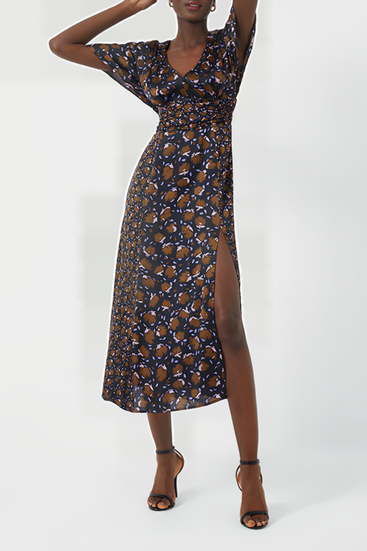 INGRID INU SAT DRAPE MIDI DRES BLACK MULTI 3