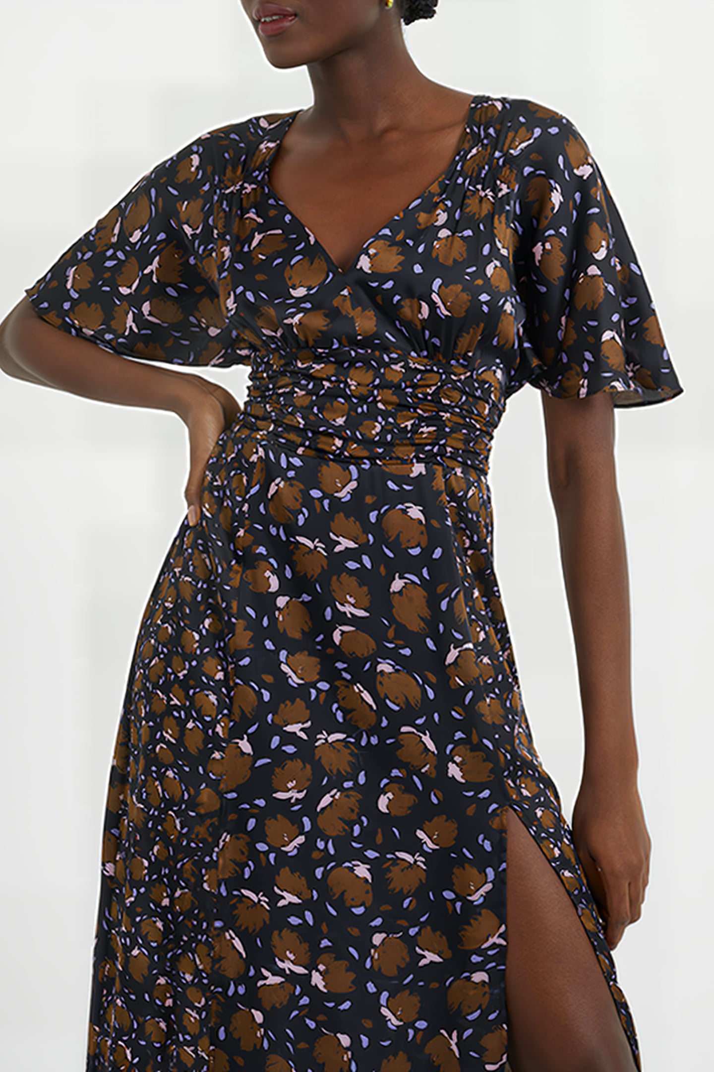 INGRID INU SAT DRAPE MIDI DRES BLACK MULTI 4