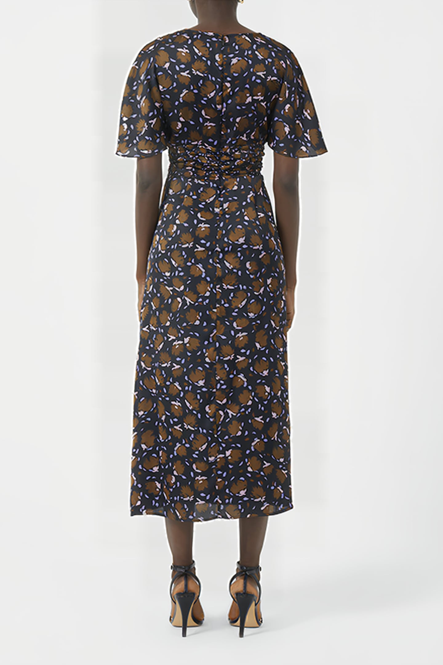 INGRID INU SAT DRAPE MIDI DRES BLACK MULTI 2