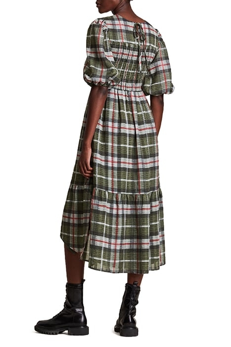 SADIE CHECK DRESS KHAKI GREEN 2