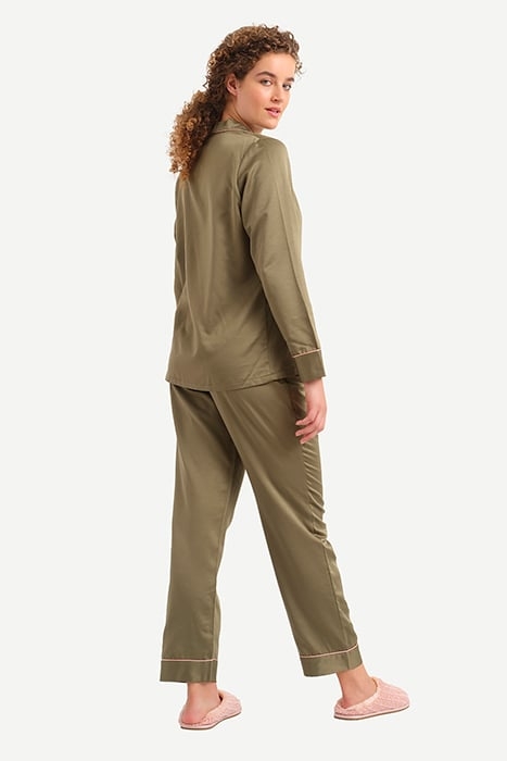 NW SET PYJAMA SHIRT JANET SATIN SOLID ARMY KHAKI 3