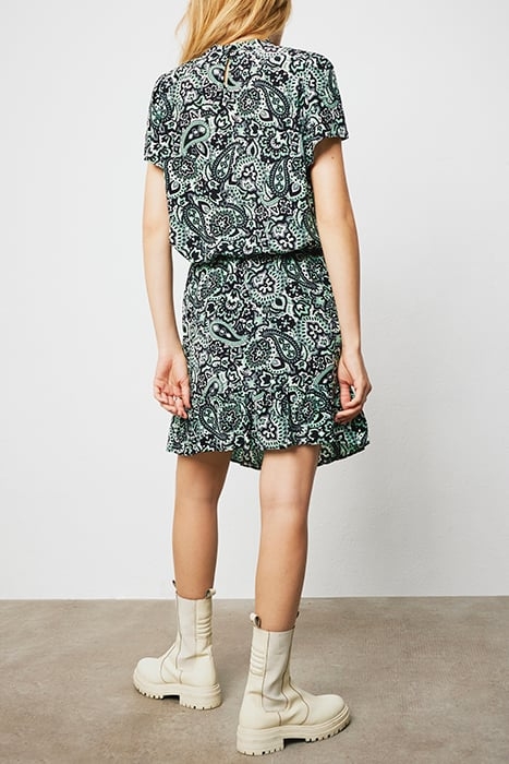 GREEN AND BLACK PAISLEY PRINT VISCOSE SHORT DRESS 3