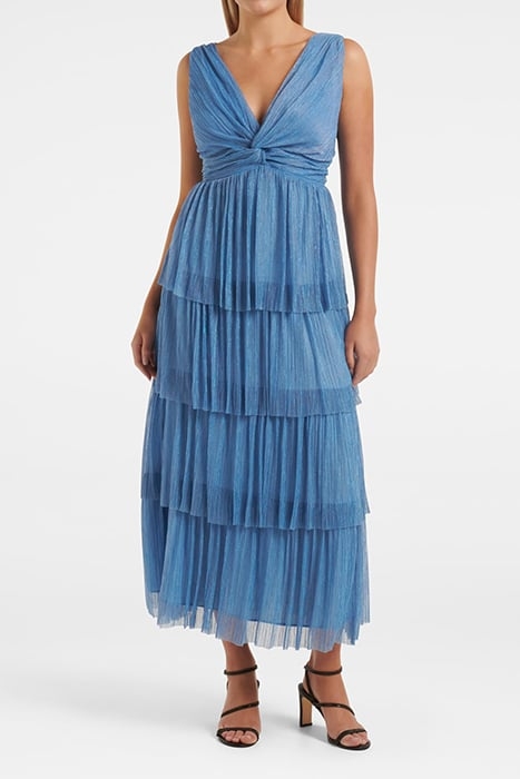 JADE TIERED PLISSE MIDI DRESS BLUE 1