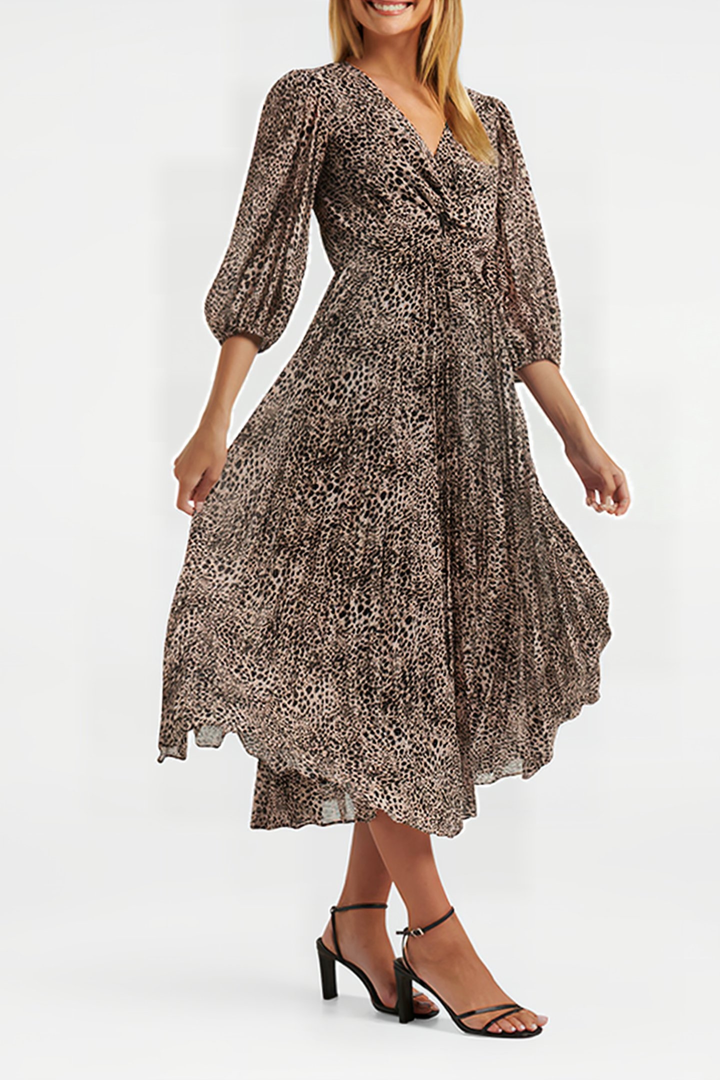 VIVIANA TWIST FRONT PLEATED MIDI SEPIA LEOPARD 3