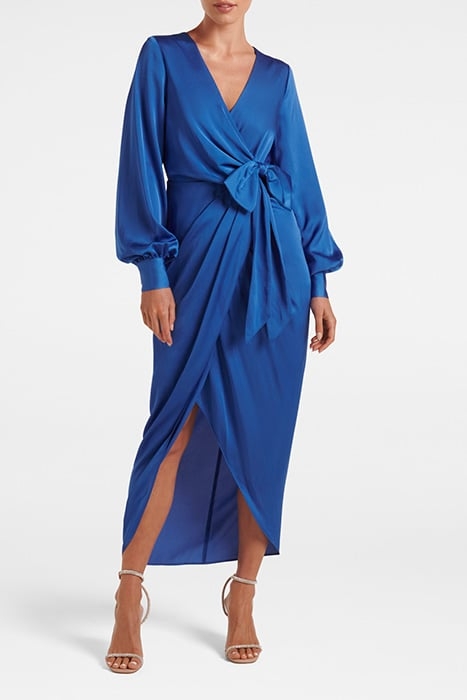 MIRELLA WRAP SATIN MIDI DRESS BLUE ATMOSPHERE 1