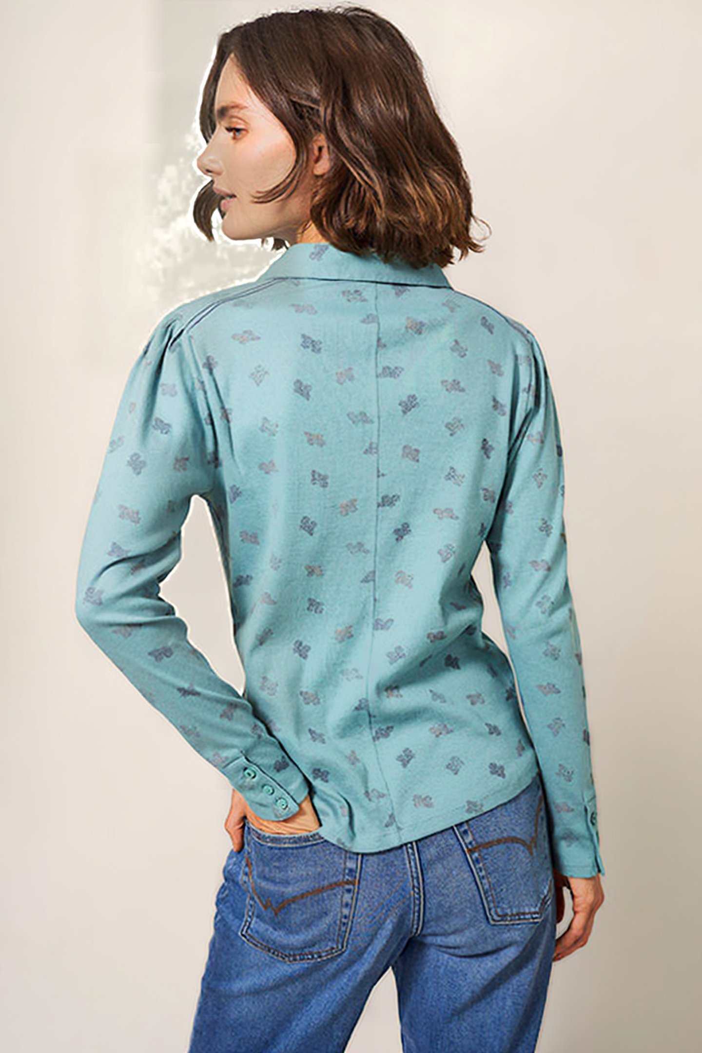 ROSIE RIB JERSEY SHIRT TEAL PRINT 2