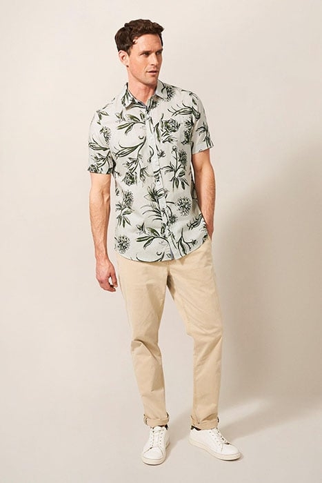 LEAF PRINTED SLIM FIT SHIRT KHAKI GREEN 1