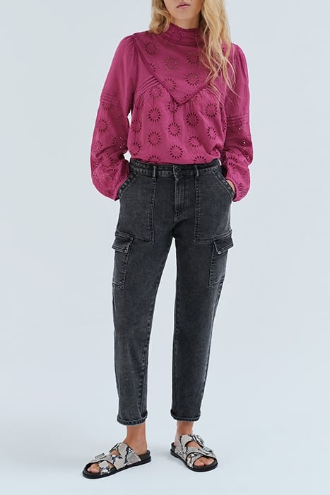 PURPLE FLOWER-EMBROIDERED ORGANIC COTTON BLOUSE 2