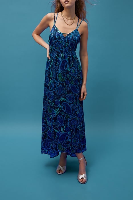 NAVY PSYCHEDELIC FLORAL PRINT VISCOSE LONG DRESS 4