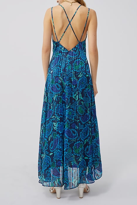 NAVY PSYCHEDELIC FLORAL PRINT VISCOSE LONG DRESS 2