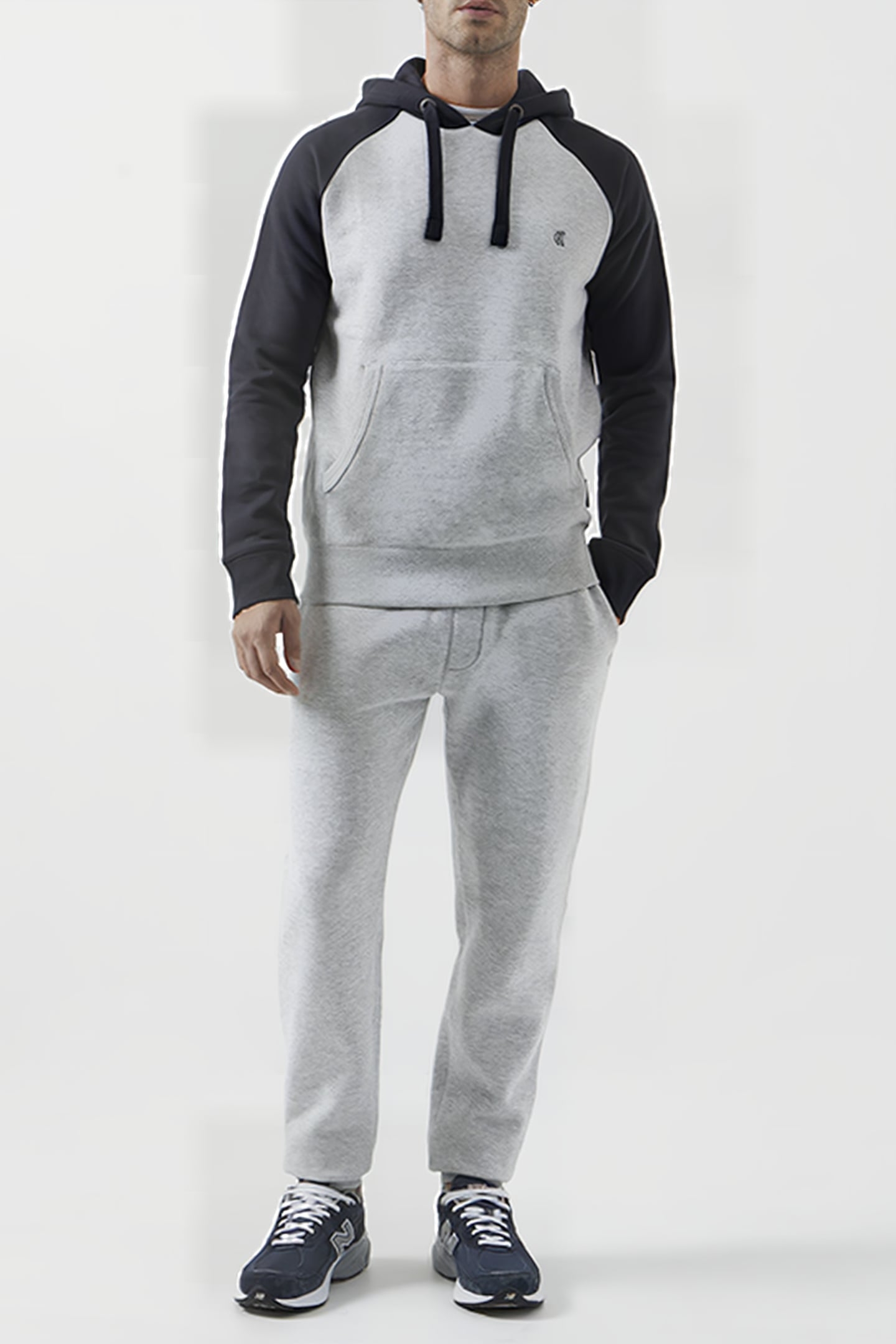 LOGO OVERHEAD RAGLAN SWEAT HOODIE DK NAVY/LGT GREY MEL 1