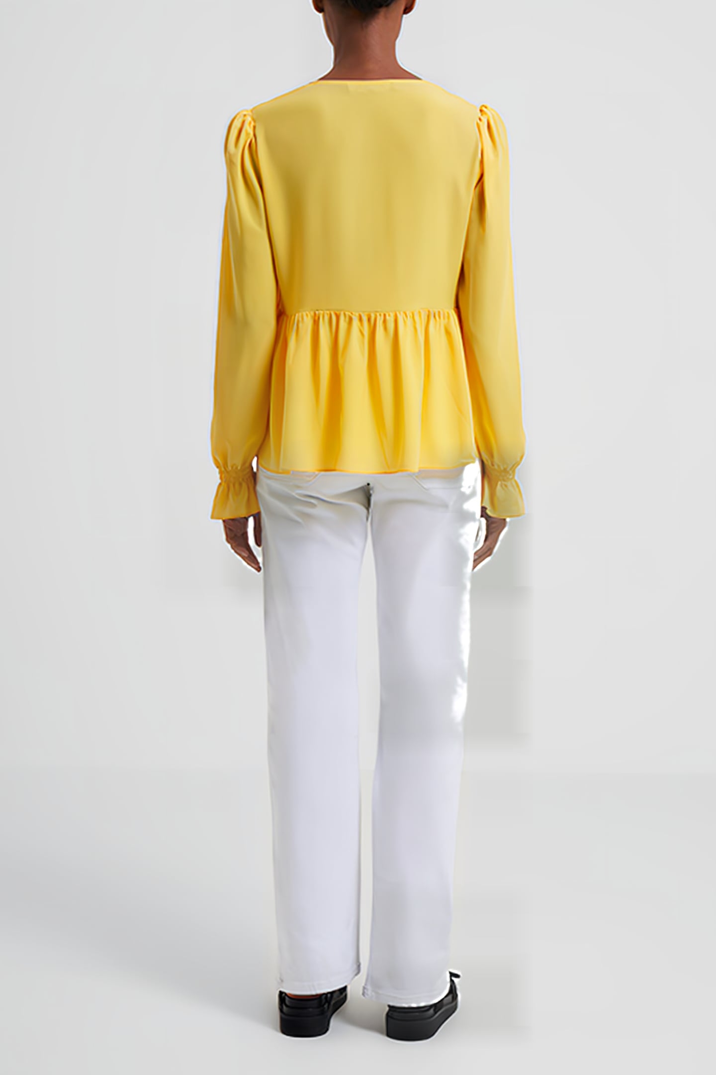 CREPE LIGHT V NECK TOP BUFF YELLOW 2