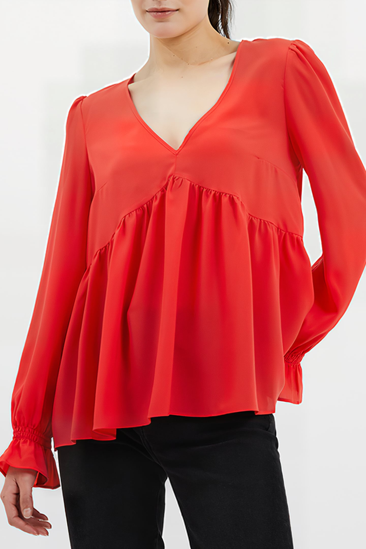 CREPE LIGHT V NECK TOP BITTERSWEET 1