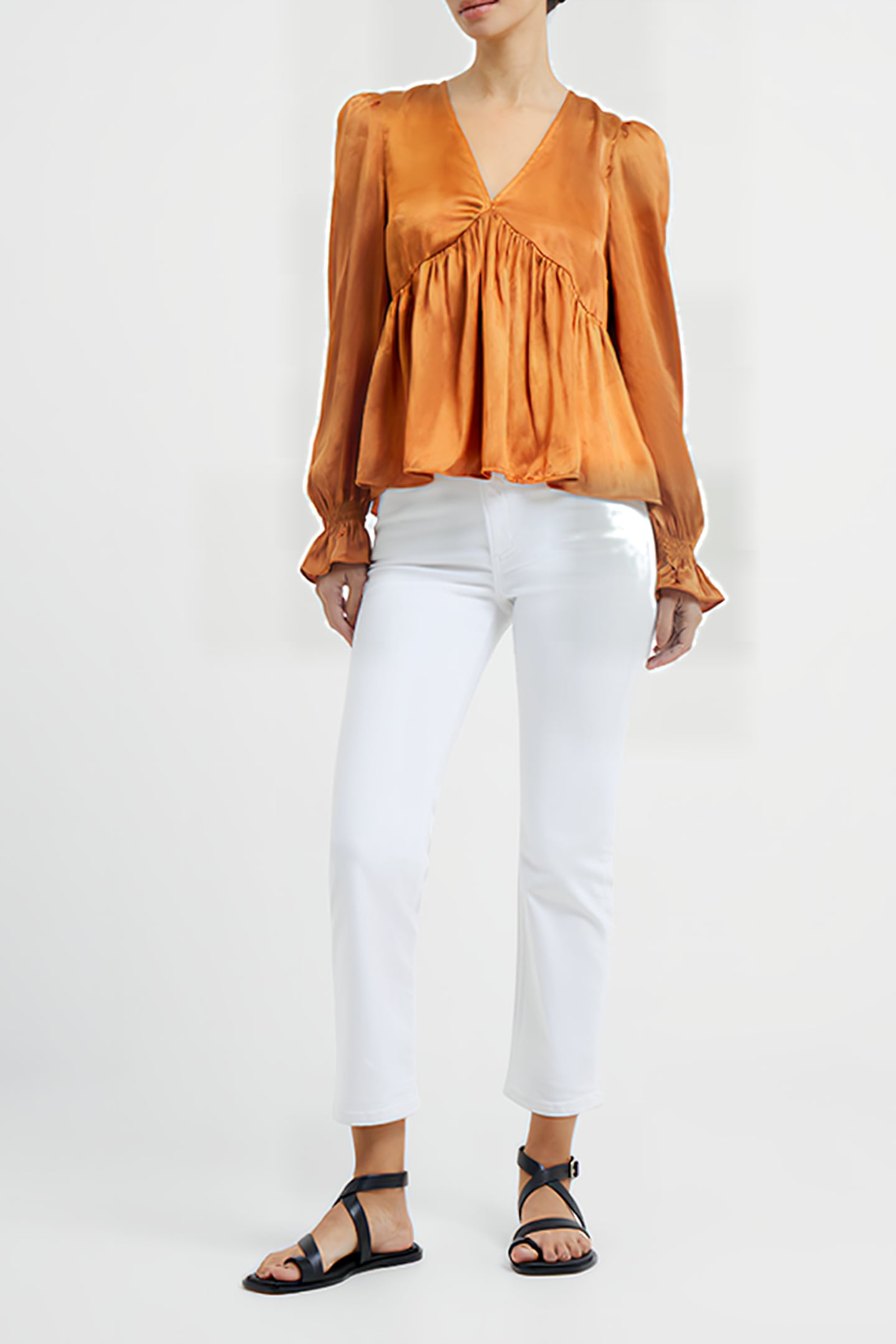 INU SATIN V-NECK EMPIRE TOP HONEY BRONZE 2