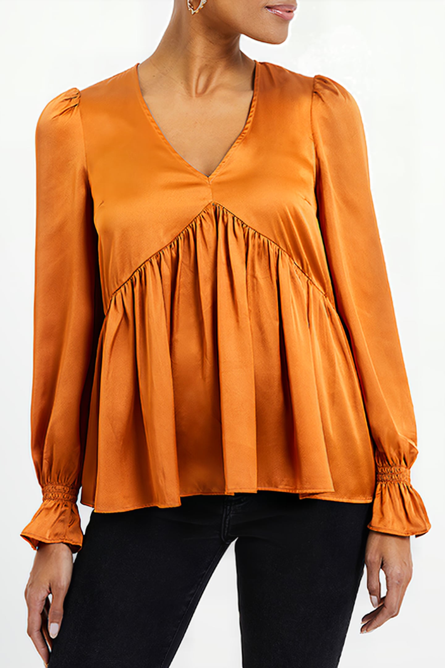 INU SATIN V-NECK EMPIRE TOP HONEY BRONZE 1