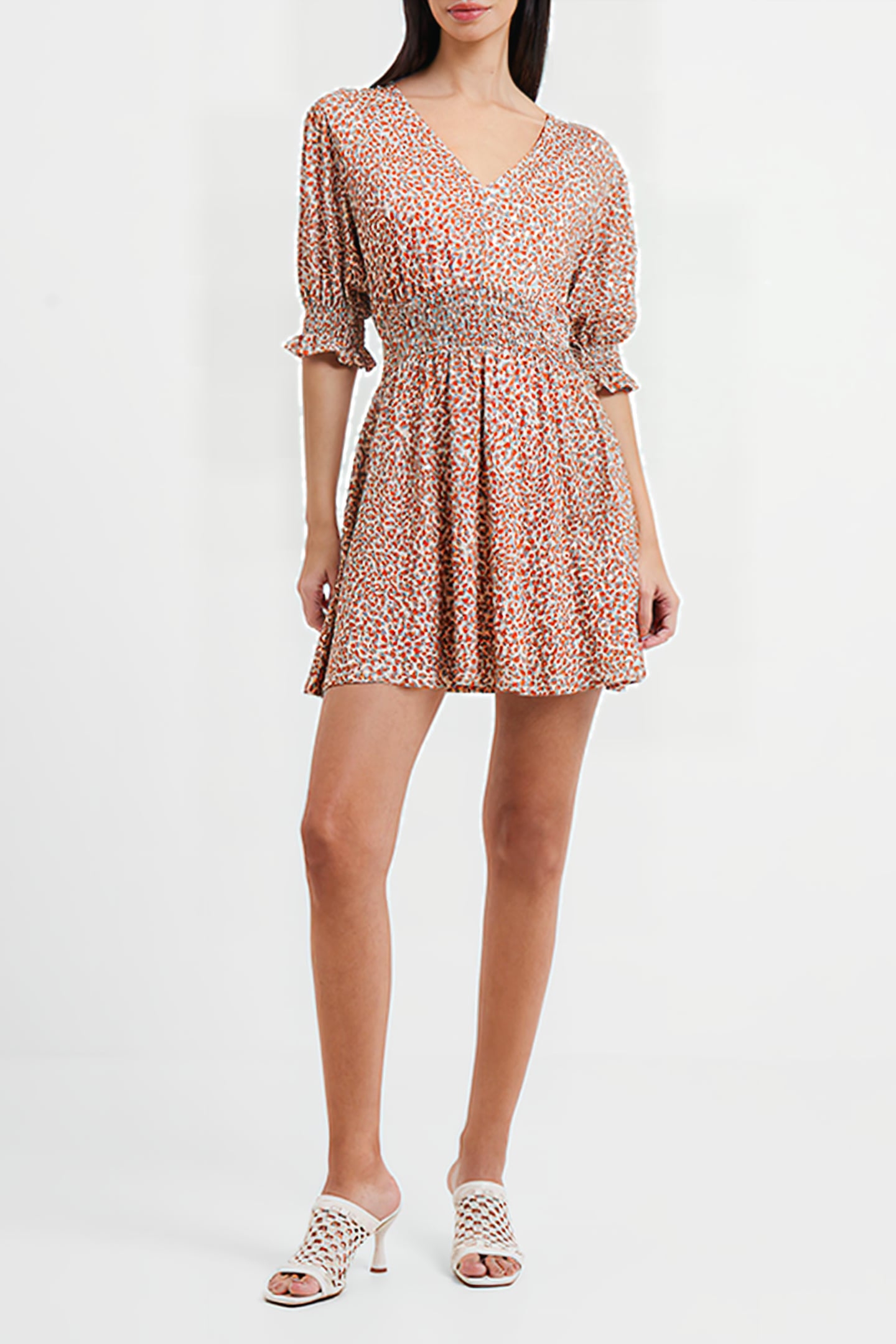 MEADOW CADIE V-NECK SMOCKED DRESS SHIFTING SAND 2