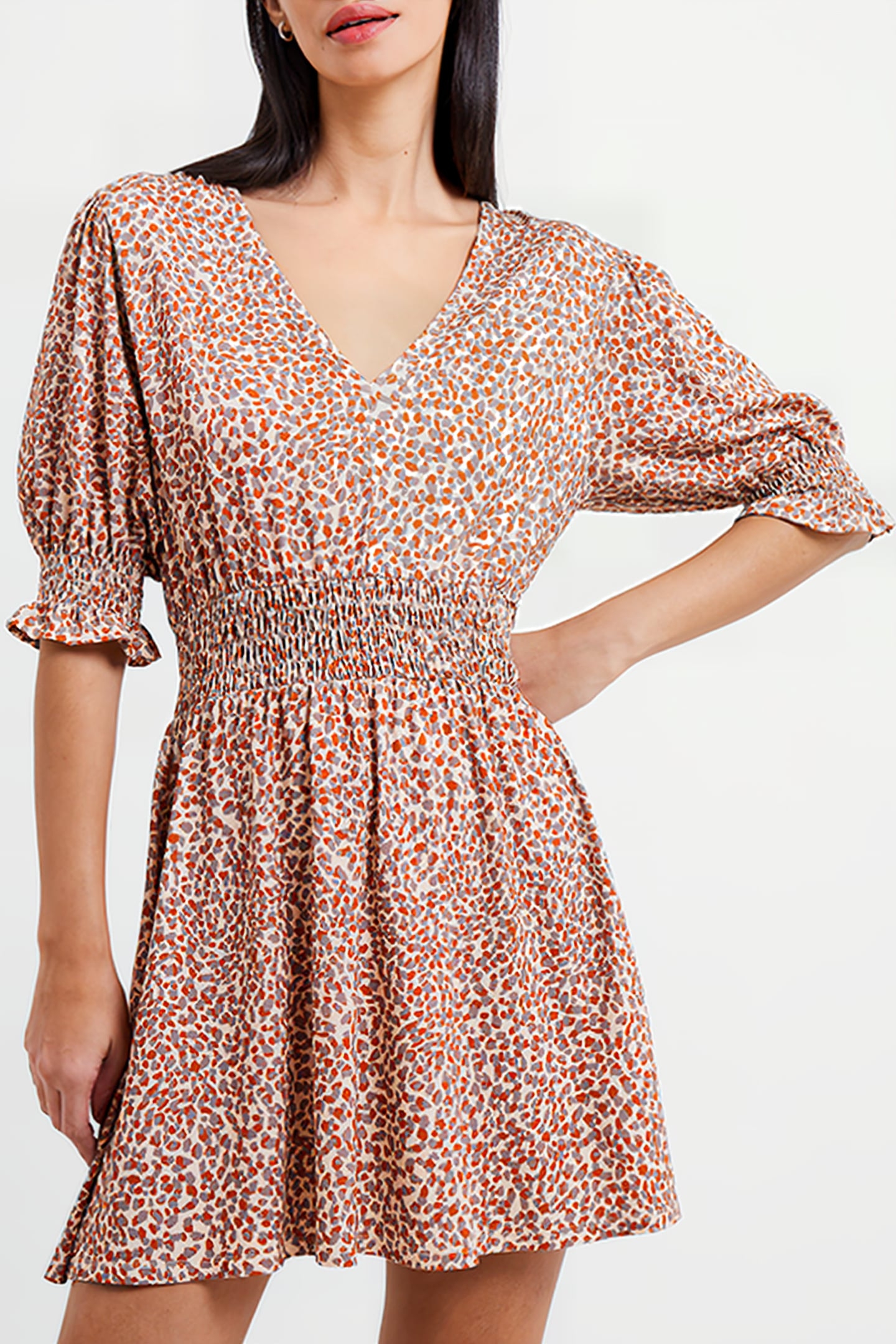 MEADOW CADIE V-NECK SMOCKED DRESS SHIFTING SAND 1